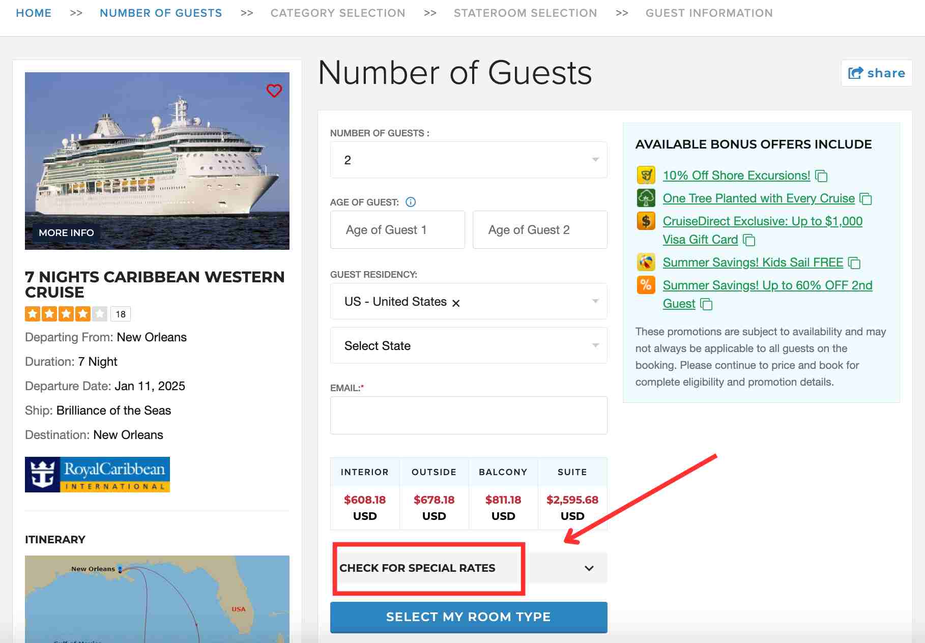 select "check for special rates"
