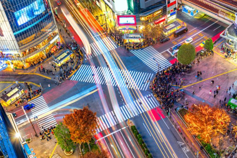 Aerial view of Shibuya Crossing, Tokyo