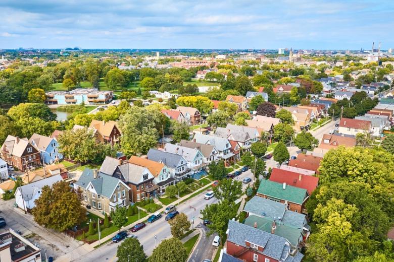aerial view of suburban Milwaukee